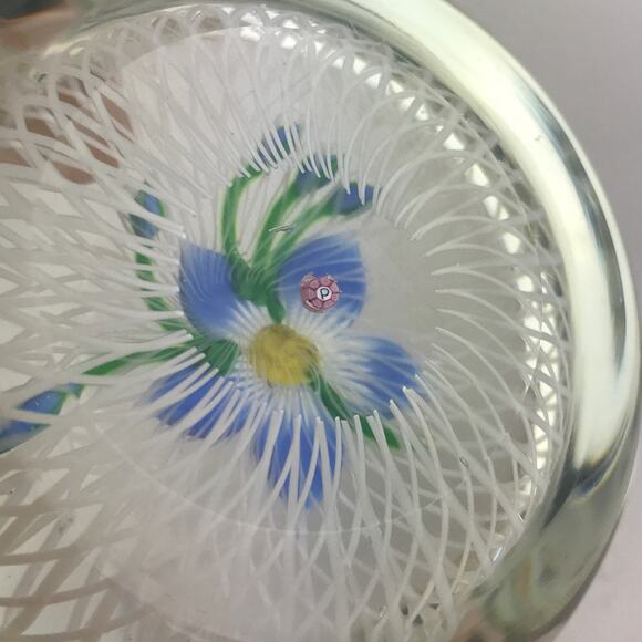 Perthshire 1984D Floral Spray Blue Lampwork Flower Spiral Latticinio Paperweight - Picture 6 of 13